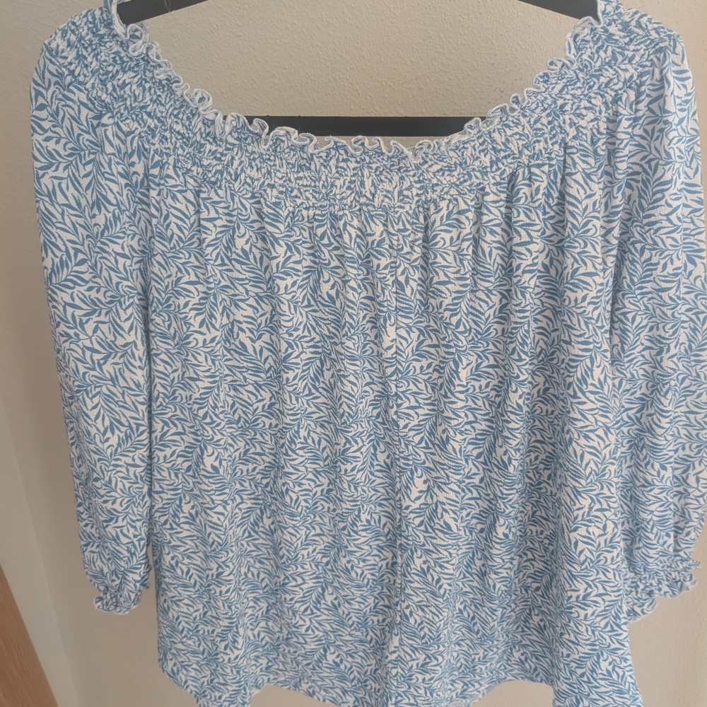MELLODAY Blue Leaf Print Top - Picture 6 of 8